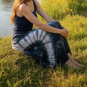 Rayon Spandex Maxi Skirt Pink White Black Tie Dye 37" Elastic Waist Cinch Mono